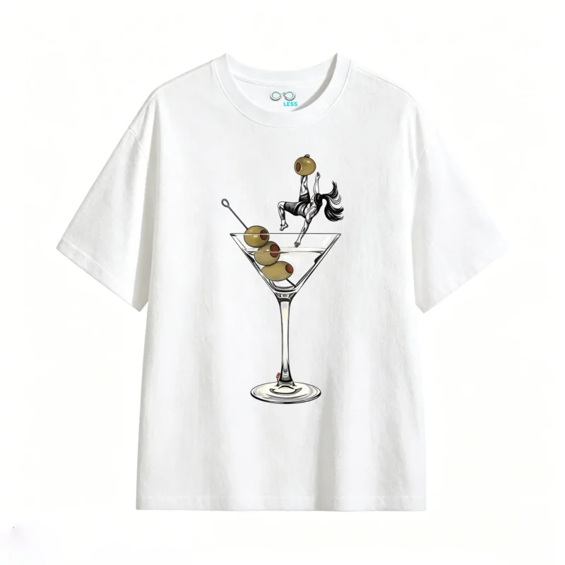 Remera Algodón Estampado Martini Aceitunas Diseño Original