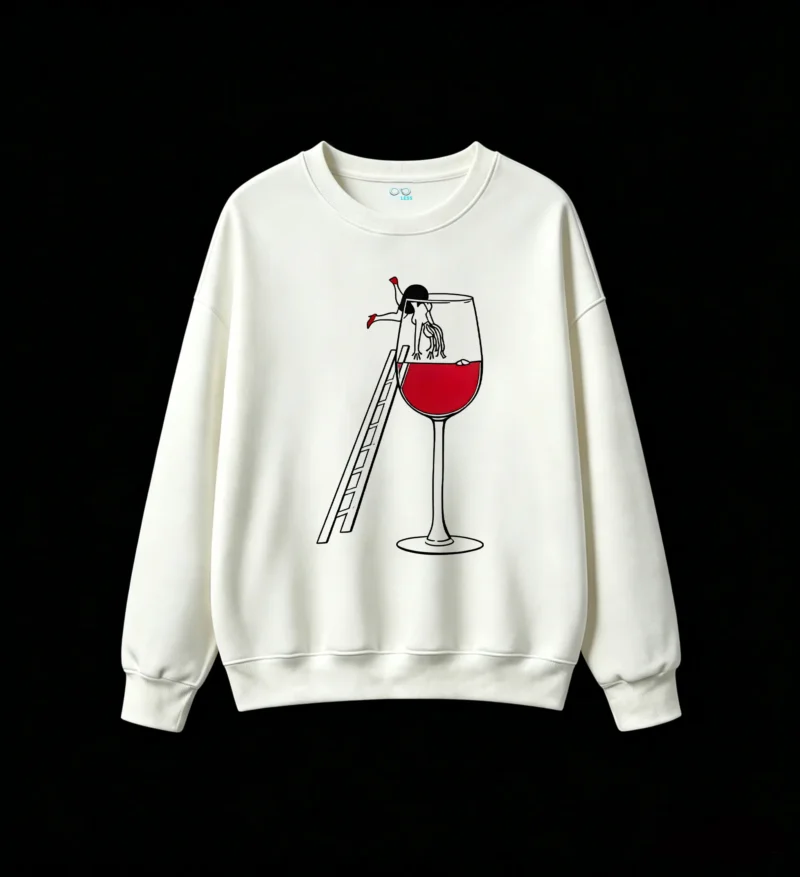 Buzo Cuello Redondo Algodón Estampa Copa Vino Diseño Casual Premium