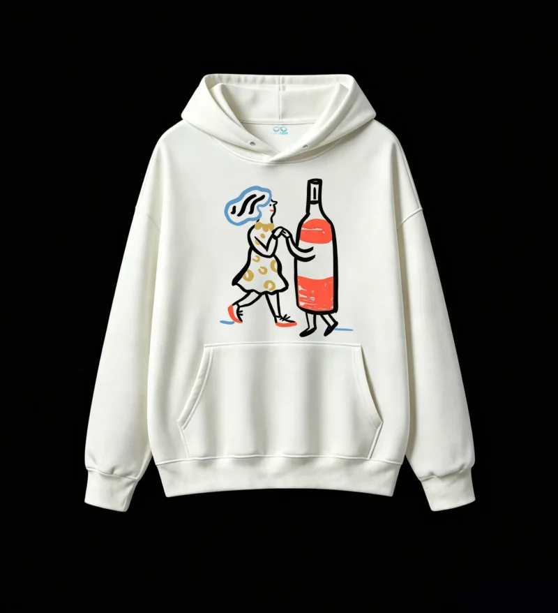 主图_2 Buzo con capucha Algodón Estampado Arte Vino Casual Premium Trendy