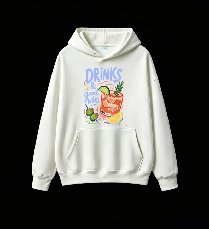 主图_2 Buzo con capucha Algodón Drinks Good Vibes Estampada Verano Casual