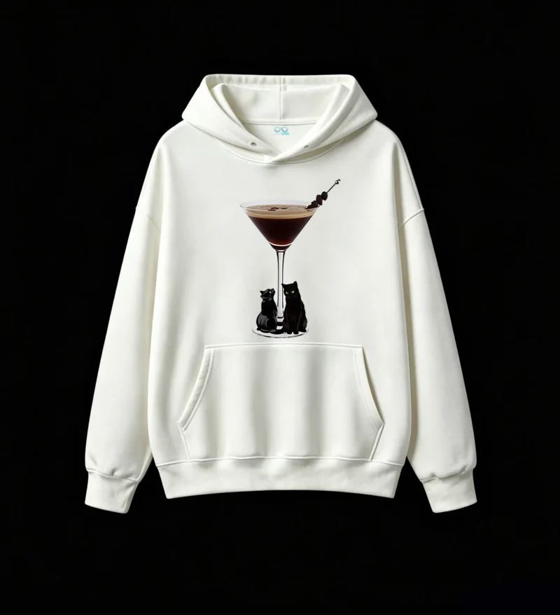 主图_2 Buzo con capucha Algodón Estampado Gatos Cóctel Diseño Casual Premium
