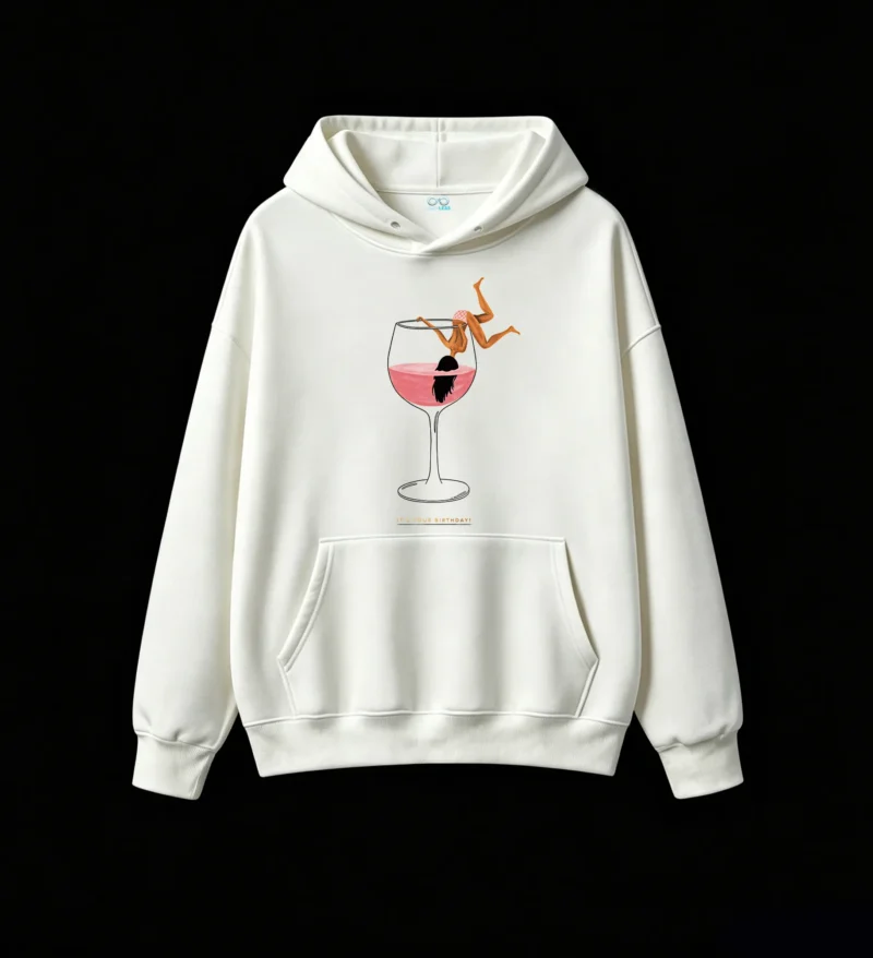 主图_2 Buzo con capucha Algodón Estampada Copa Vino Birthday Fiesta Premium