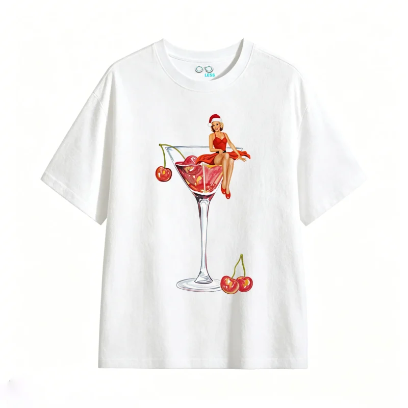 Remera Algodón Estampado Pin Up Navidad Cóctel Premium