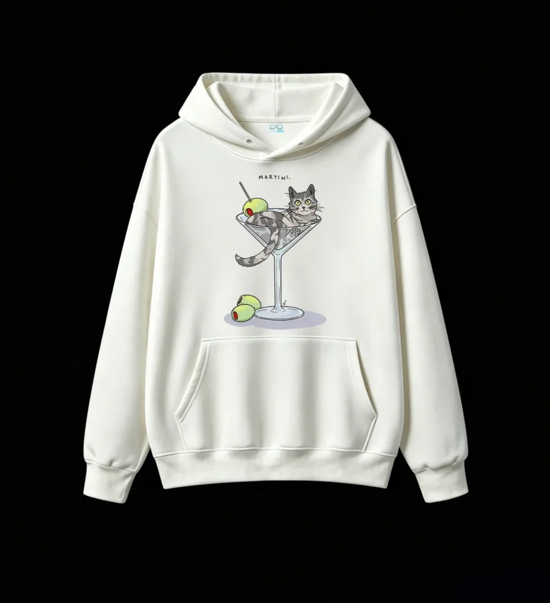 Buzo con capucha Algodón Estampado Gato Martini Diseño Original Calidad
