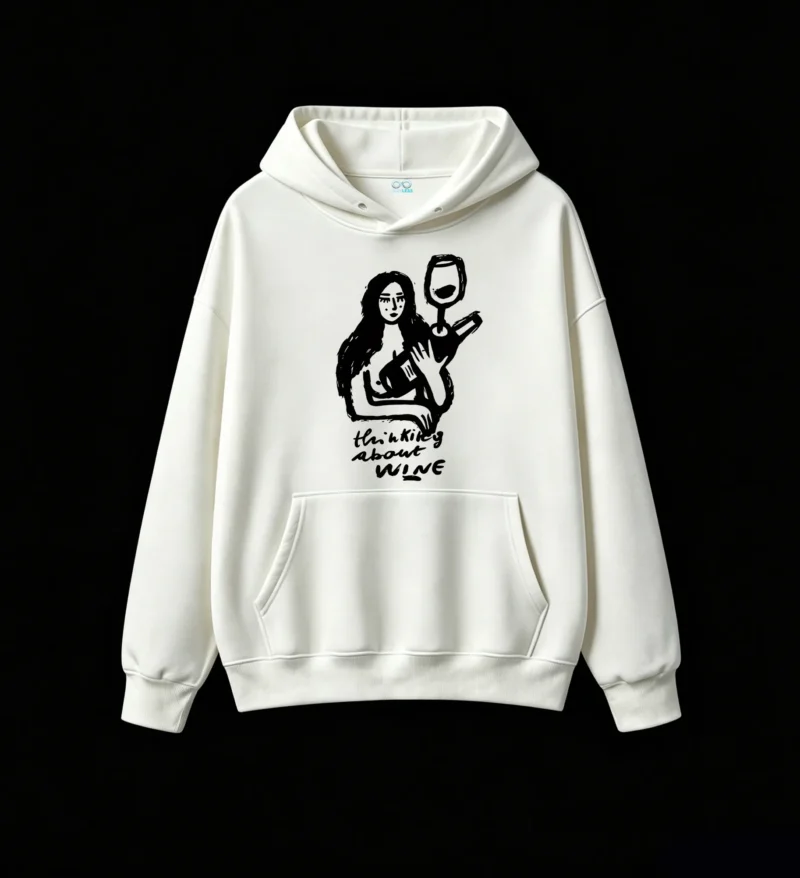 Buzo con capucha Algodón Estampado Copa Vino Diseño Casual Premium