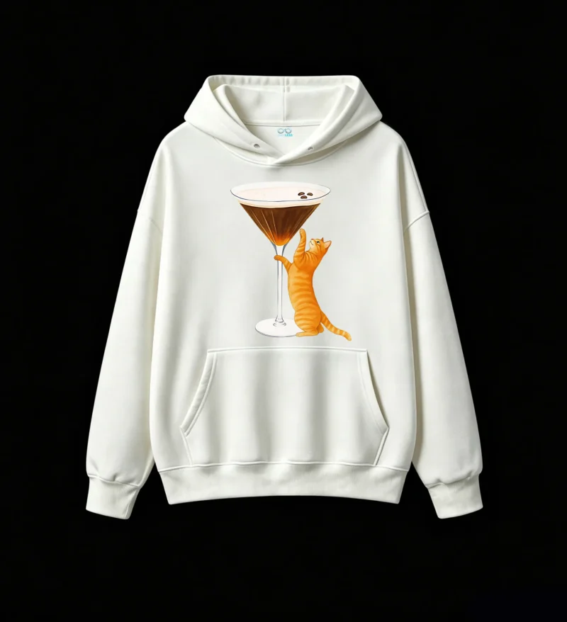 主图_2 Buzo con capucha Algodón Estampado Gato Café Espresso Premium Full