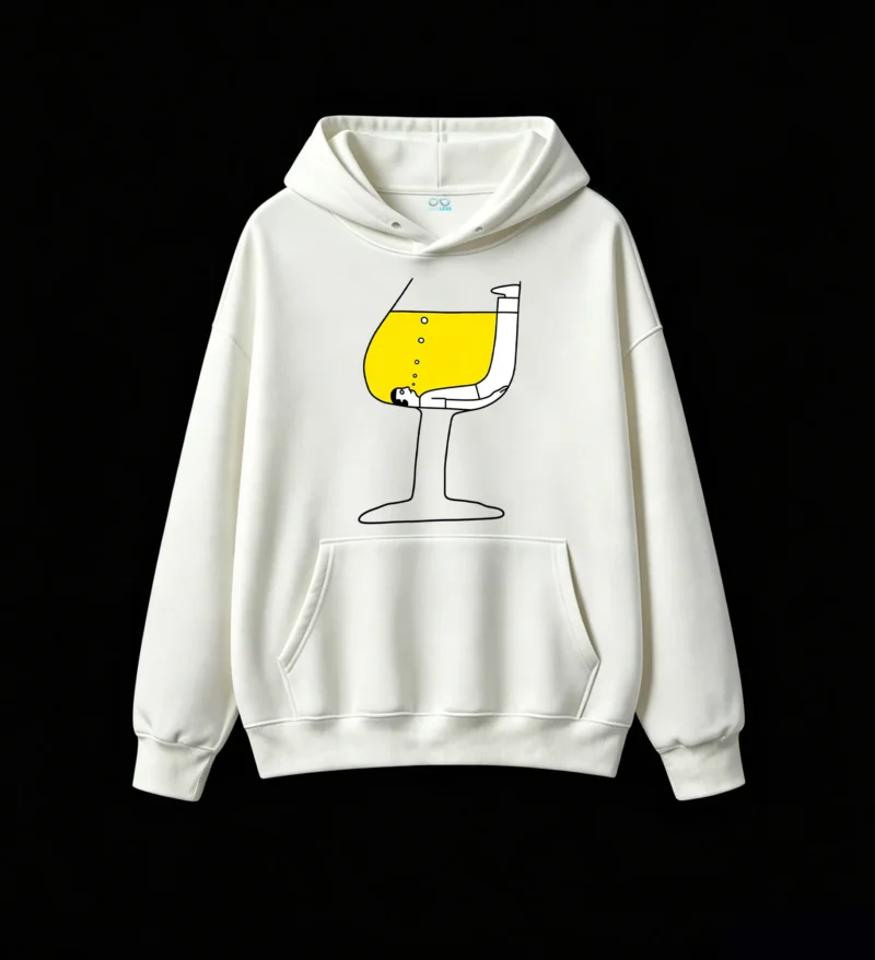 主图_2 Buzo con capucha Algodón Estampada Copa Vino Arte Minimalista Premium