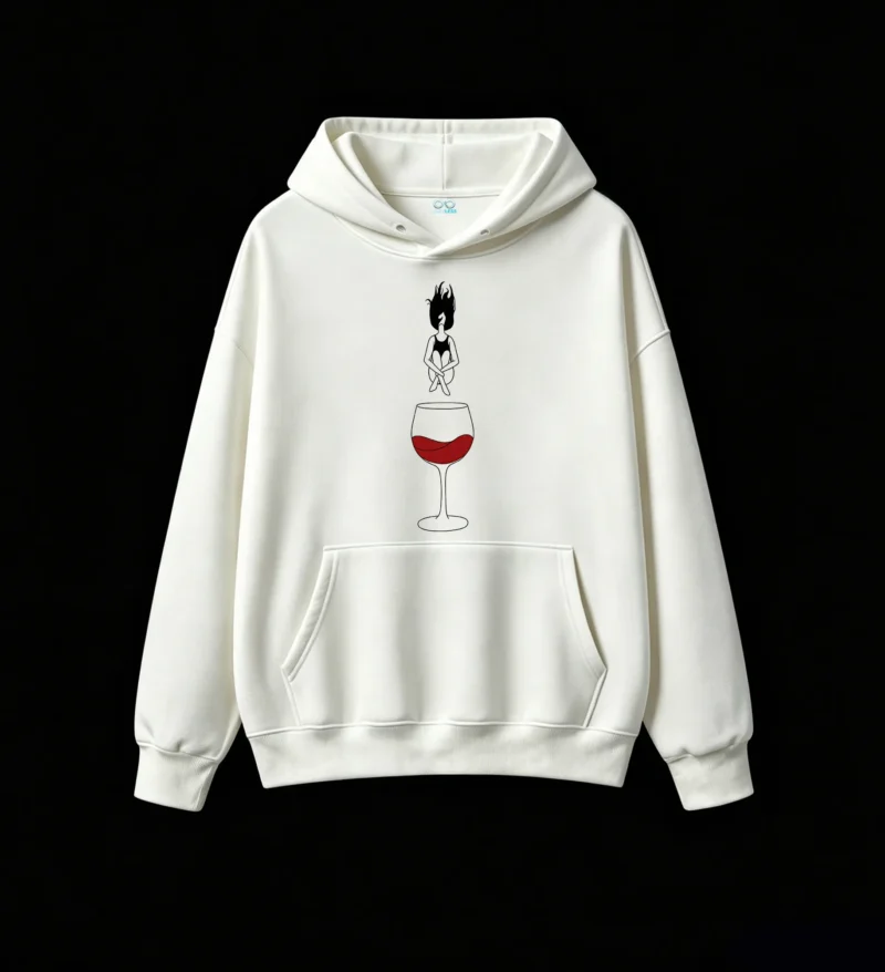 Buzo con capucha Algodón Estampado Vino Copa Diseño Minimalista Premium