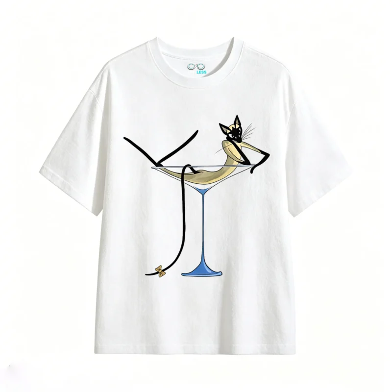 Remera Algodón Estampado Gato Martini Premium Calidad Moda