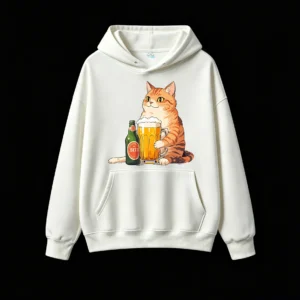 Buzo con capucha Algodón Estampada Gato Cerveza Diseño Original Casual