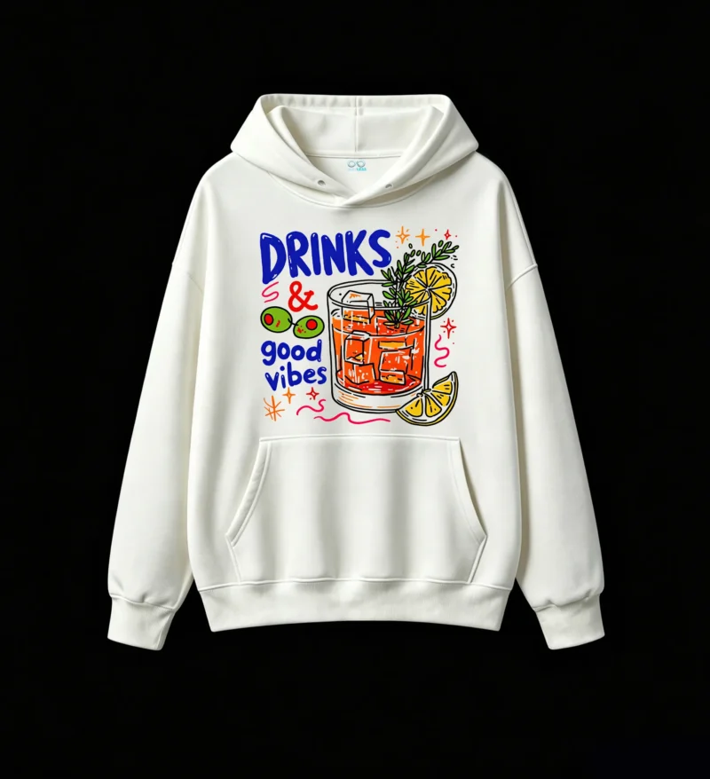 主图_2 Buzo con capucha Algodón Estampada Drinks Good Vibes Diseño Urbano
