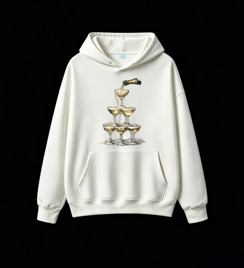 Buzo con capucha Algodón Estampado Copas Champagne Diseño Festivo