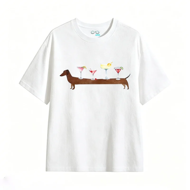 Remera Algodón Estampado Perro Salchicha Cocktails Original