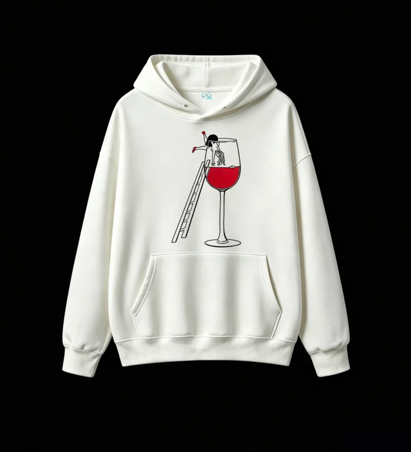 主图_2 Buzo con capucha Algodón Estampa Copa Vino Diseño Casual Premium