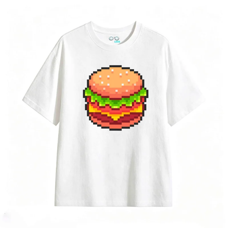 Remera Algodón Estampado Pixel Art Hamburguesa Gamer Premium