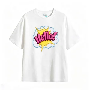 主图_2 Remera Algodón Estampado Hello Retro Diseño Pixel Art Casual