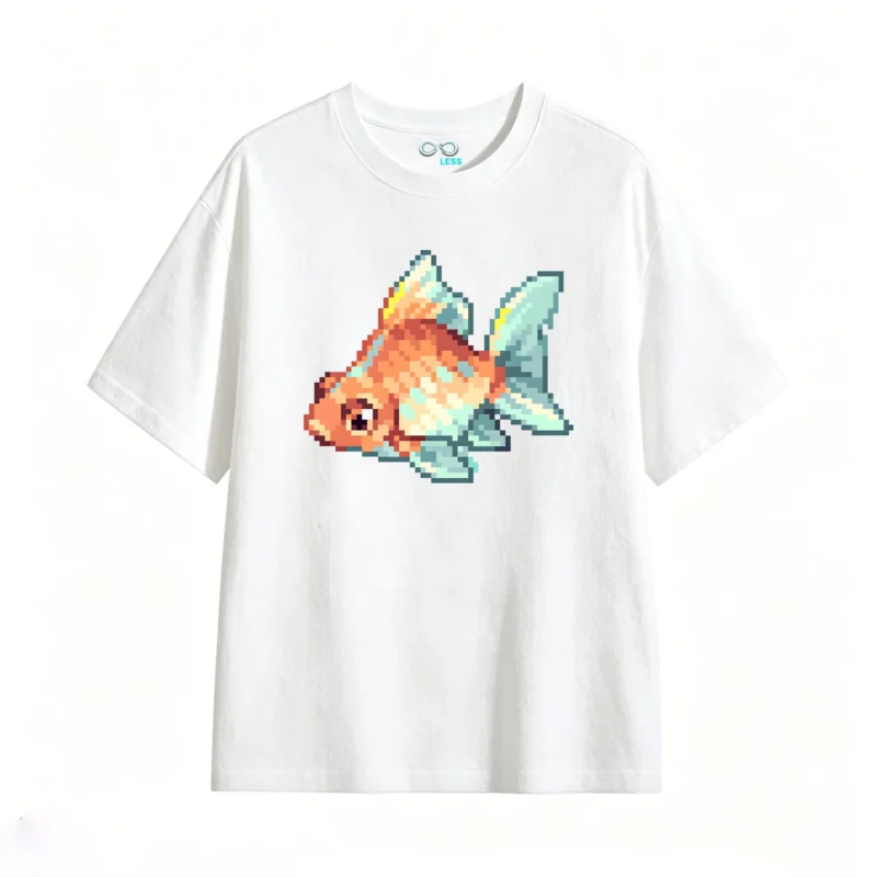 Remera Algodón Estampado Pez Pixel Art Diseño Vintage Casual