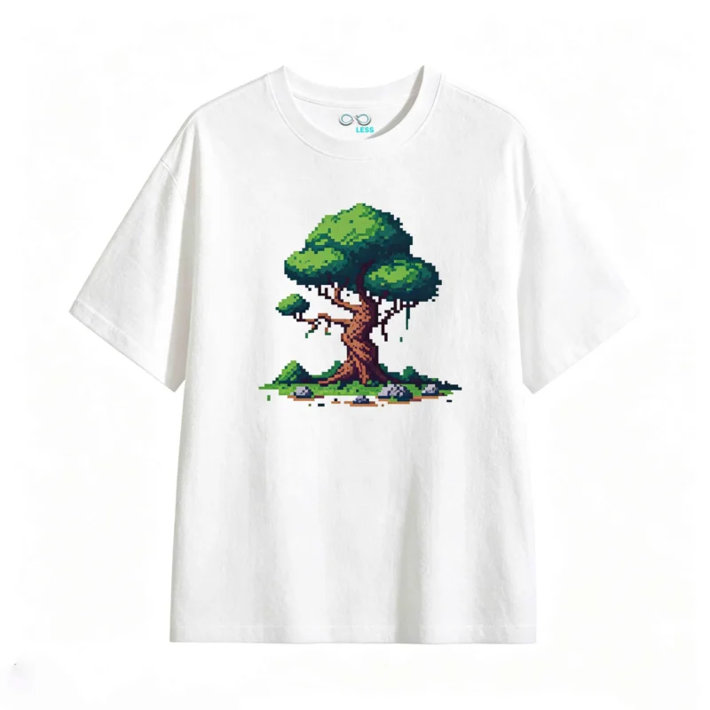 Remera Algodón Árbol Pixel Art Estampado Casual Vintage