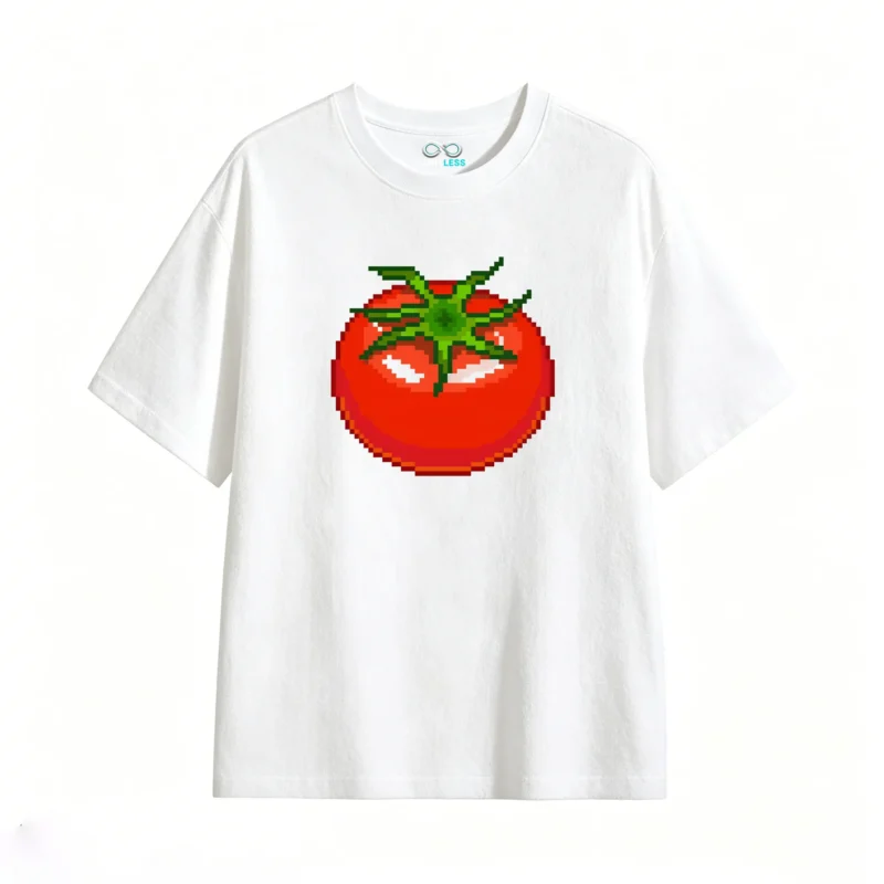 Remera Algodón Estampado Pixel Art Tomate Diseño Retro Casual