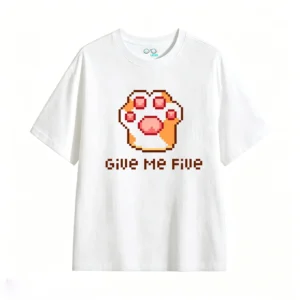 主图_2 Remera Algodón Estampado Pixel Art Give Me Five Gamer Casual