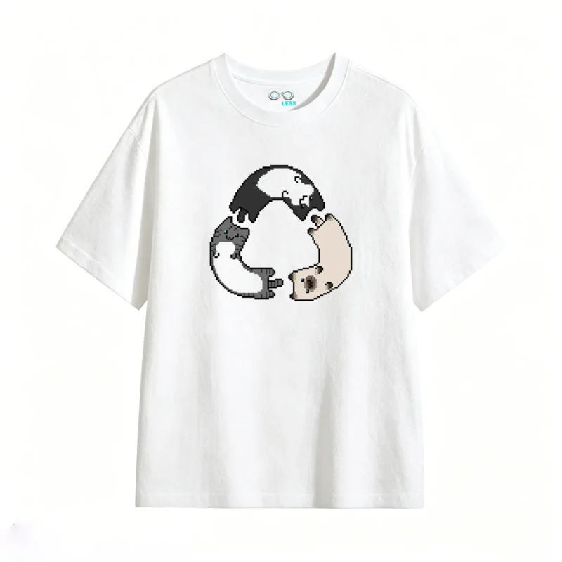 Remera Algodón Estampado Gatos Pixel Art Casual Premium