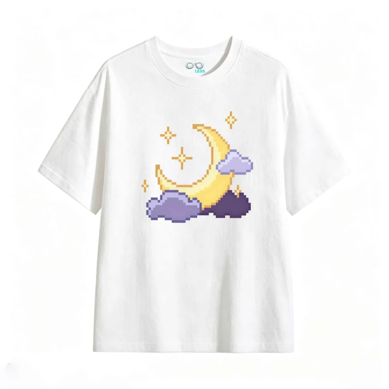 主图_2 Remera Algodón Estampado Pixel Art Luna Nubes Premium