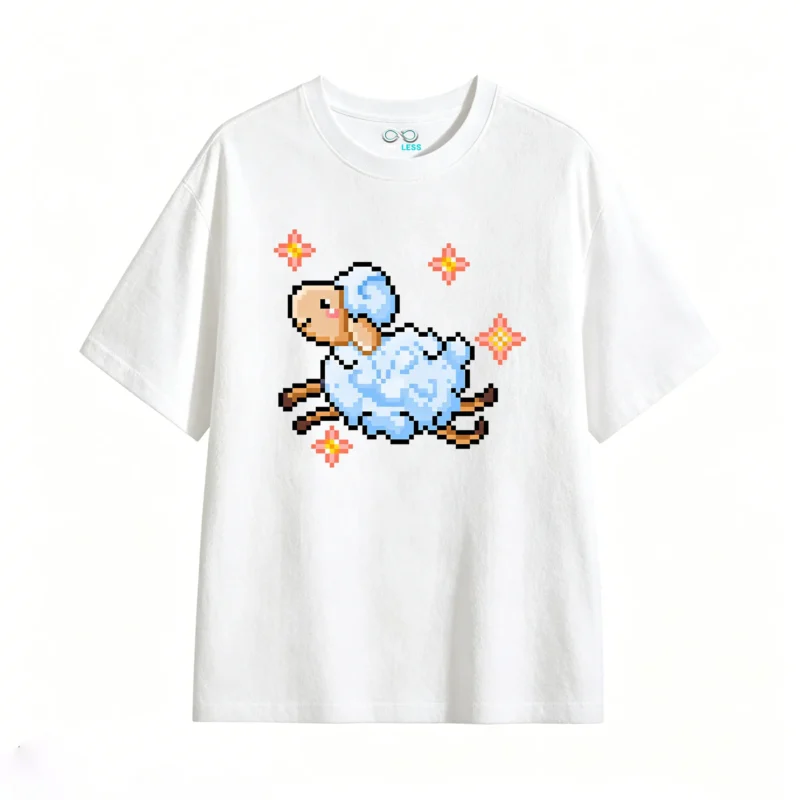Remera Algodón Estampado Oveja Pixel Art Diseño Kawaii