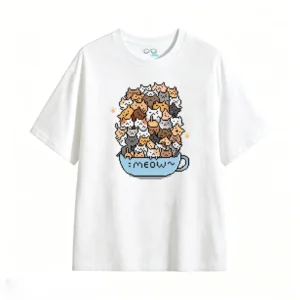 主图_2 Remera Algodón Estampado Gatos Pixel Art Diseño Kawaii