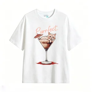 主图_2 Remera Algodón Estampada Gato Cóctel Purrfect Diseño Verano