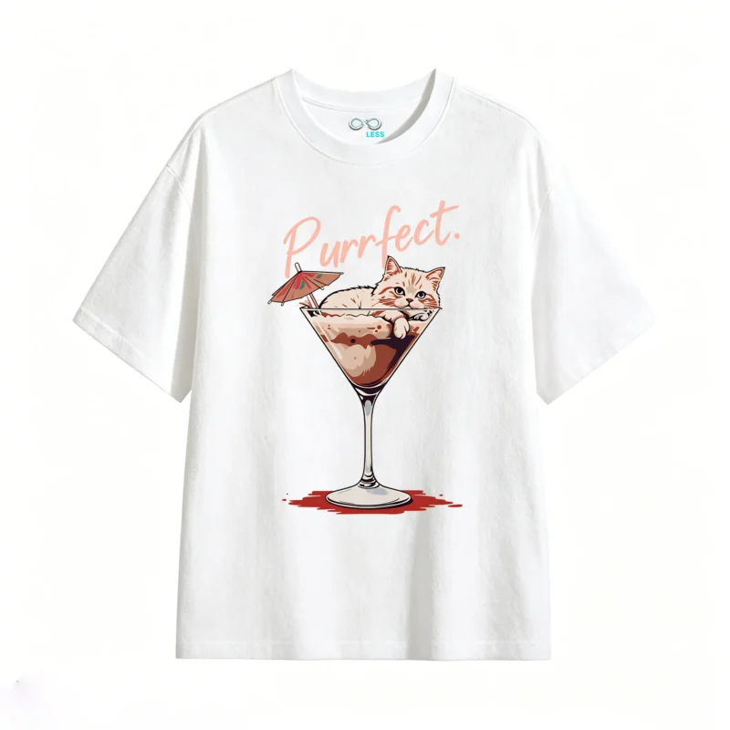 主图_2 Remera Algodón Estampada Gato Cóctel Purrfect Diseño Verano