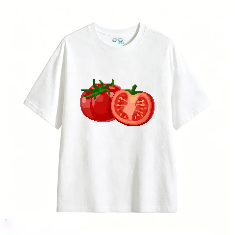 Remera Algodón Estampado Tomate Pixel Art Diseño Vintage