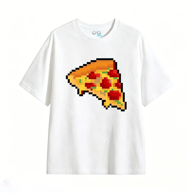 主图_2 Remera Algodón Estampado Pizza Pixel Art Diseño Casual Gamer