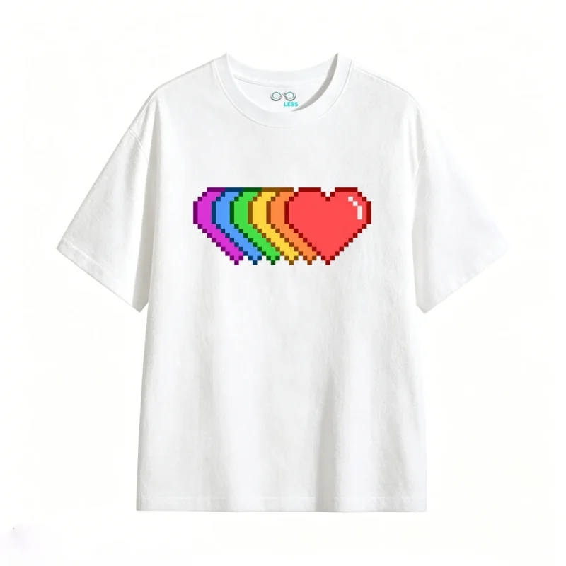Remera Algodón Estampado Corazón Pixel Arcoíris Full Print