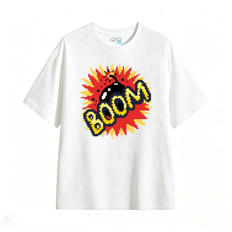 Remera Algodón Estampado Pixel Art Boom Diseño Retro Viral