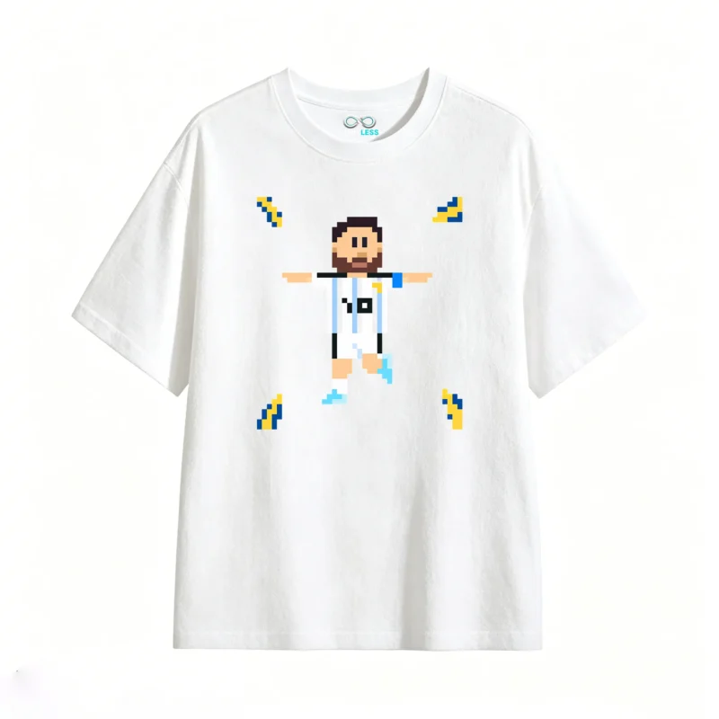 Remera Algodón Pixel Messi Argentina Estampado 10 Premium