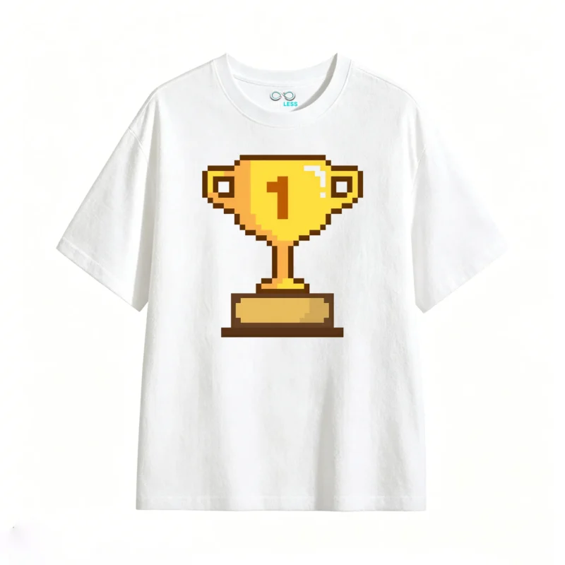 Remera Algodón Estampada Pixel Art Trofeo Gamer Vintage