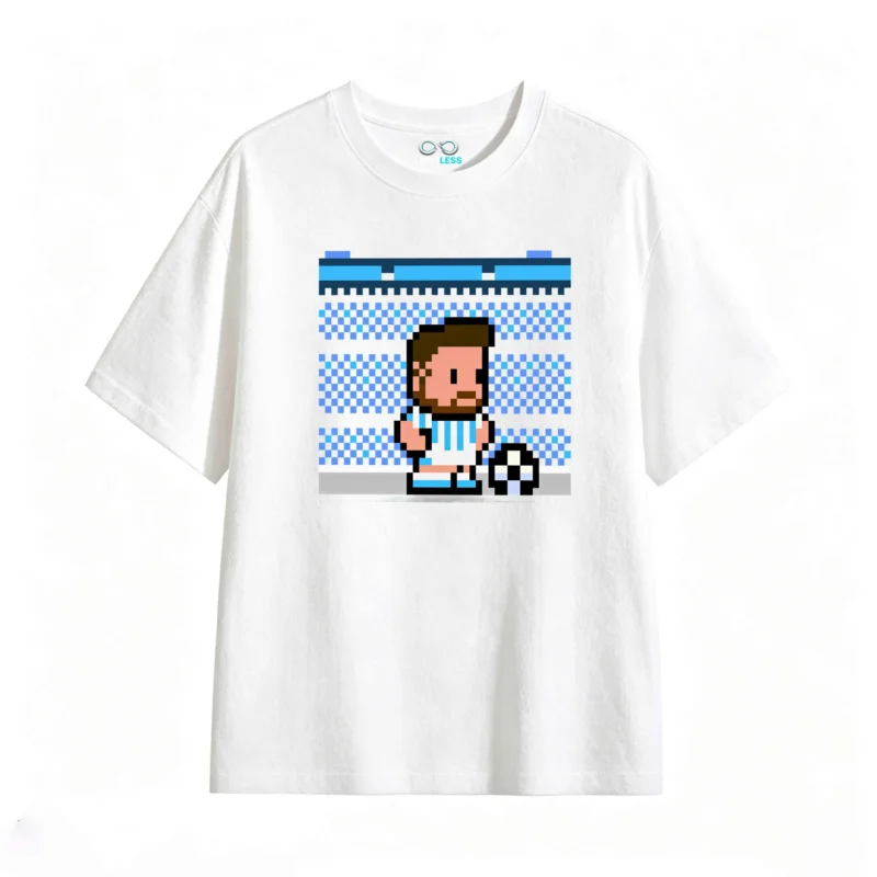 Remera Algodón Estampada Pixel Art Fútbol Argentina Casual