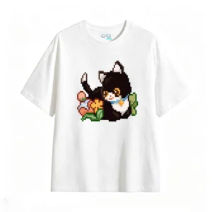 主图_2 Remera Algodón Estampado Pixel Art Gato Kawaii Premium