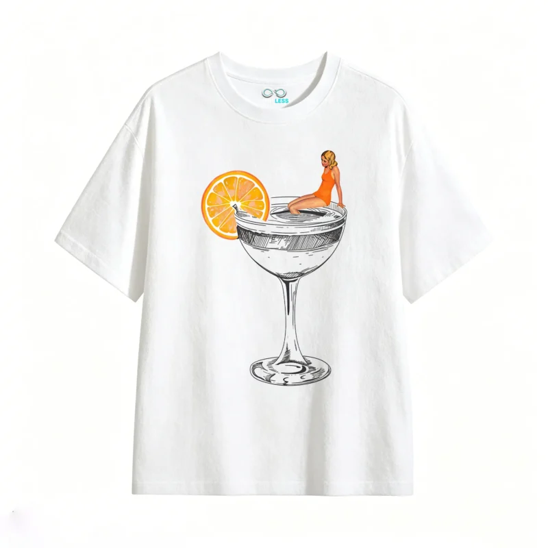 Remera Algodón Estampa Cocktail Naranja Estilo Vintage Premium