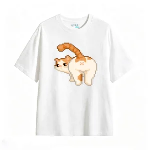 主图_2 Remera Algodón Estampado Gato Pixel Art Diseño Divertido