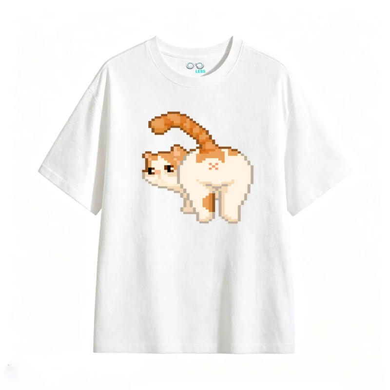 Remera Algodón Estampado Gato Pixel Art Diseño Divertido