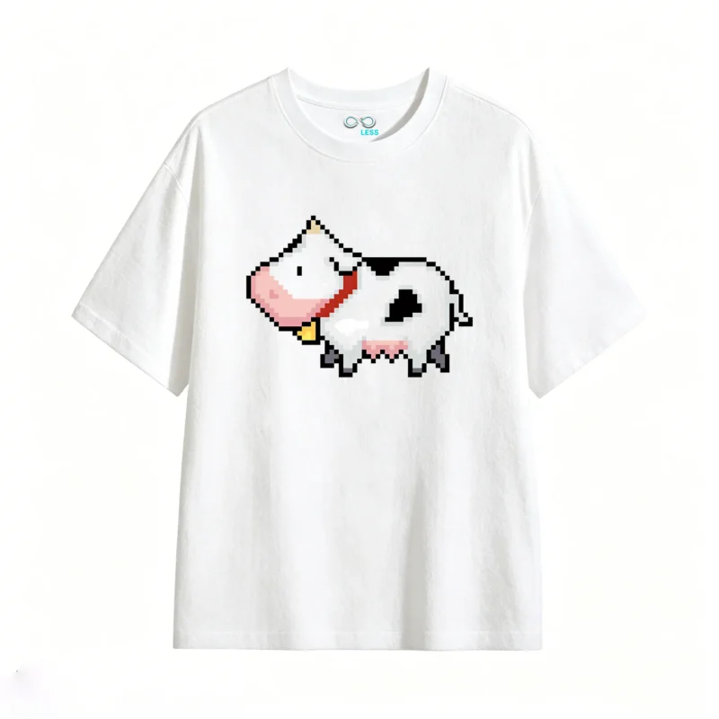Remera Algodón Estampado Vaca Pixel Art Diseño Casual Premium