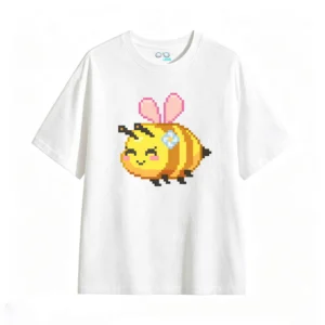 主图_2 Remera Algodón Estampado Abeja Pixel Art Diseño Kawaii