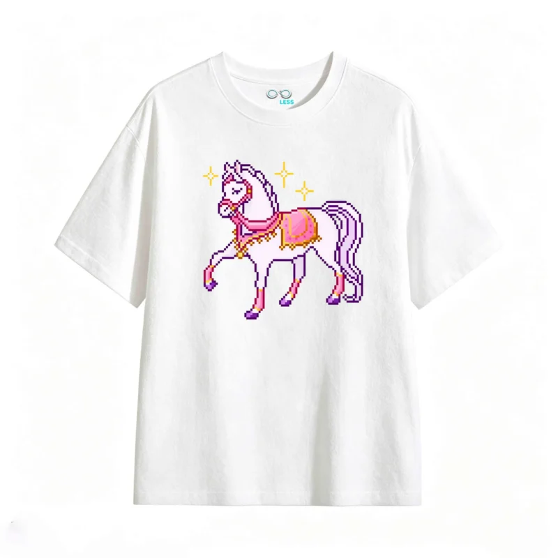 主图_2 Remera Algodón Estampado Pixel Art Caballo Kawaii Trendy