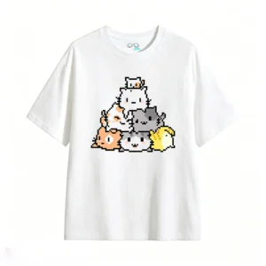 主图_2 Remera Algodón Estampado Gatos Pixel Art Diseño Kawaii