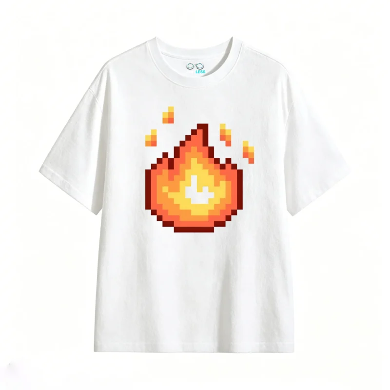 主图_2 Remera Algodón Estampado Pixel Art Fuego Gamer Casual Cool