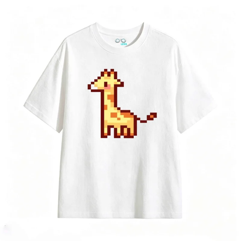 Remera Algodón Estampado Jirafa Pixel Art Diseño Retro Casual