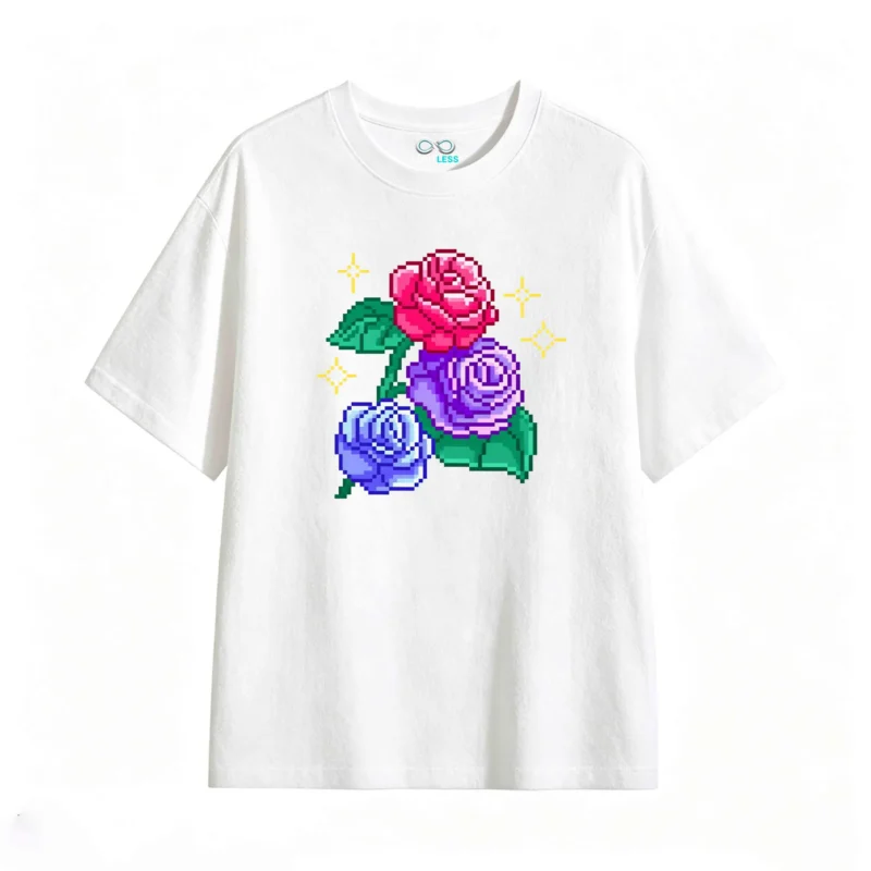 主图_2 Remera Algodón Estampado Rosas Pixel Art Diseño Urbano Premium
