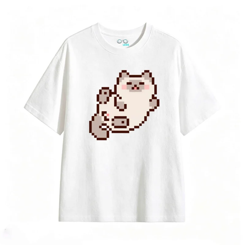 Remera Algodón Estampado Gato Pixel Art Kawaii Viral