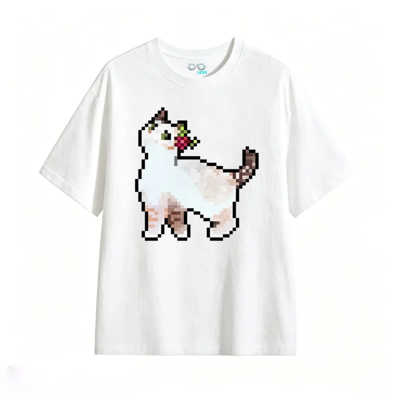 Remera Algodón Estampado Gato Flores Premium Casual Trendy